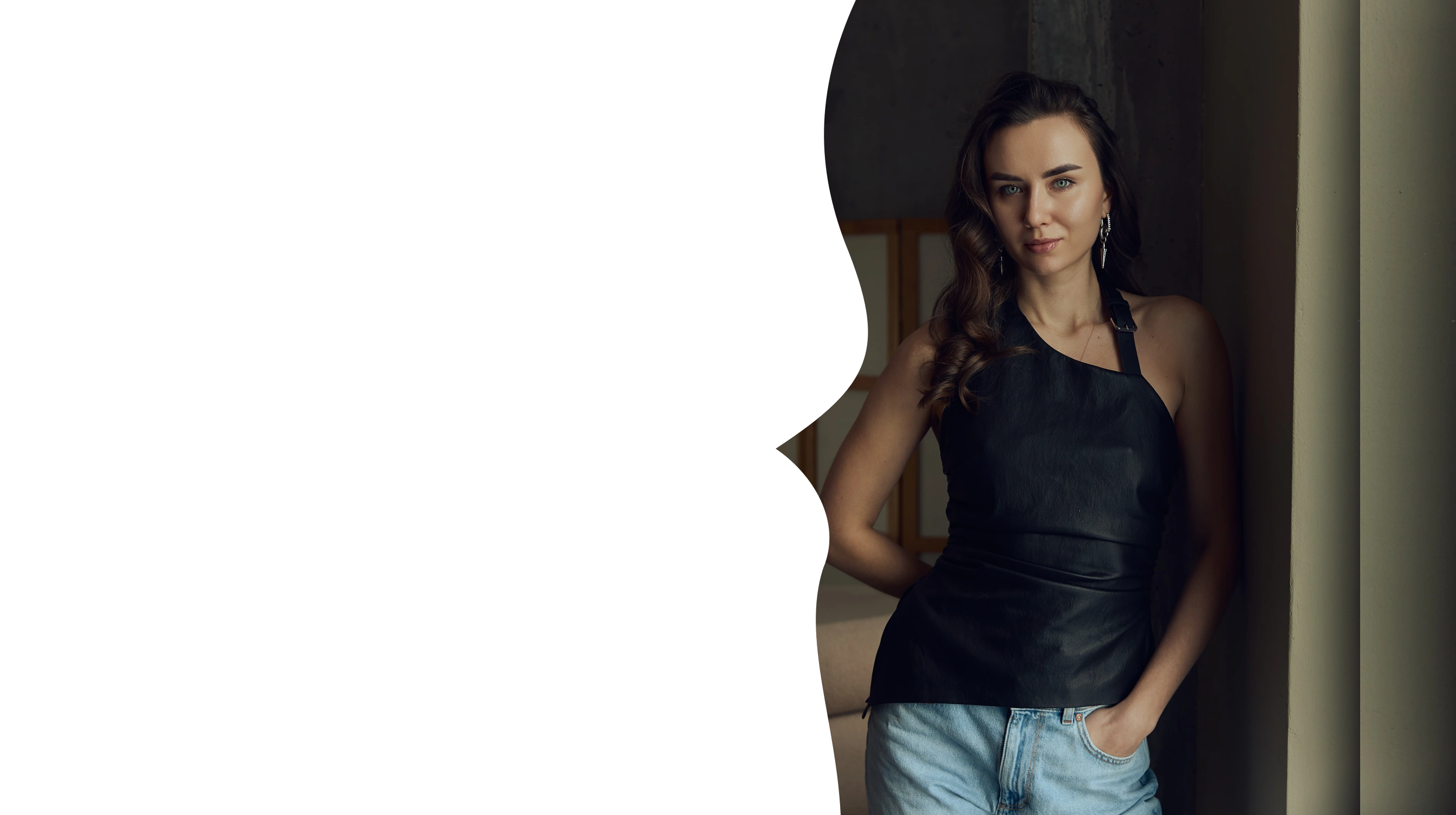 Portrait of Dariia beside a wall